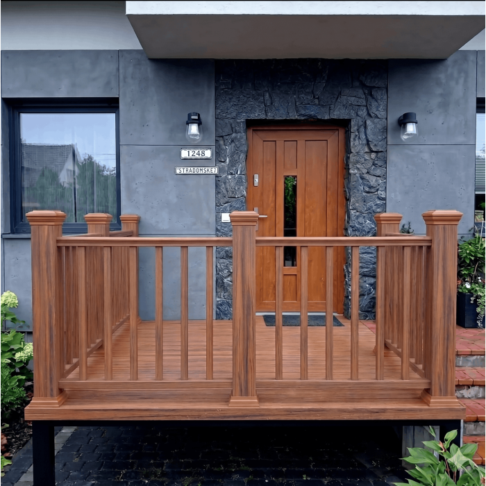 Balustrada kompozytowa Teak – 8 tralek – 157 x 113 cm (2 słupki)