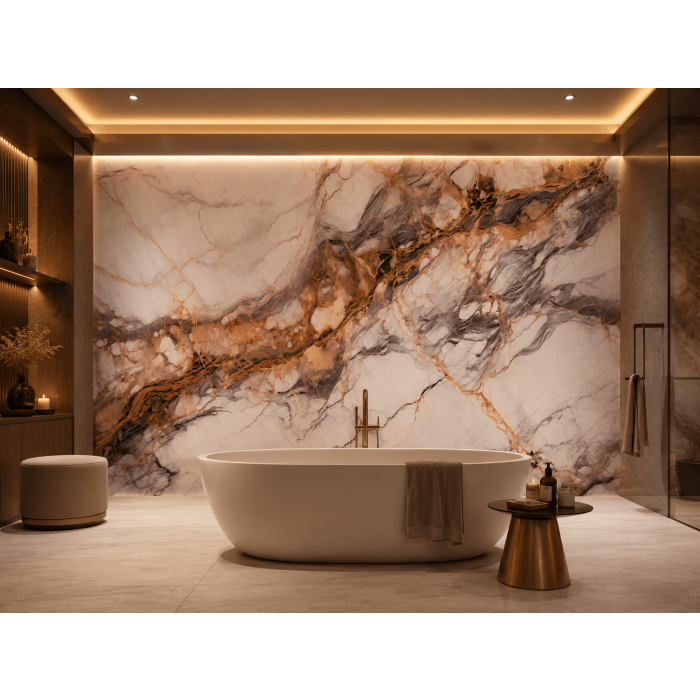Panel Ścienny XXL Breccia Miedziany Połysk 120 x 280 cm 3 mm – zestaw 3 szt. (ABC)