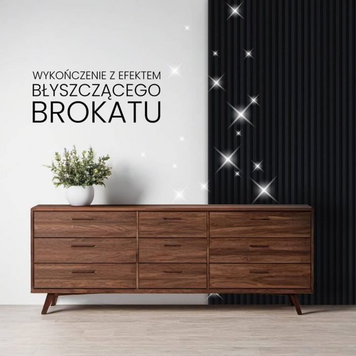 Lamele Ścienne Dekoracyjne Czarny Brokat 2,4 x 16,8 cm – dł. 2,7 m