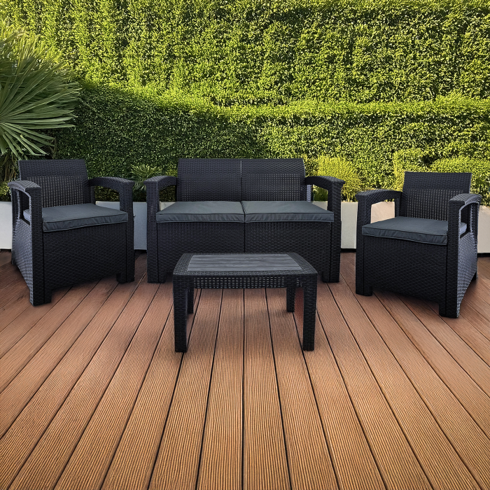 Zestaw Mebli Ogrodowych z technorattanu 4-osobowy Aura Antracyt