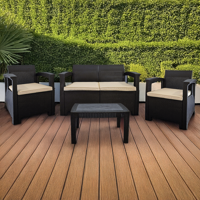 Zestaw Mebli Ogrodowych z technorattanu 4-osobowy Aura Brąz