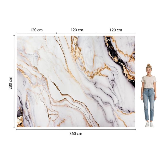 Panel Ścienny XXL Arabescato Złoty Połysk 360 x 280 cm 3 mm – zestaw 3 szt. (ABC)