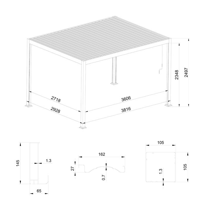 Pergola Ogrodowa Aluminiowa z regulowanym dachem Antracyt 3 x 4 m