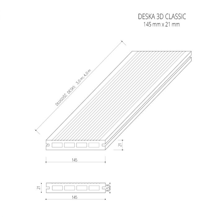 Deska Tarasowa Kompozytowa 3D Classic Ciepły Szary – dł. 4 m