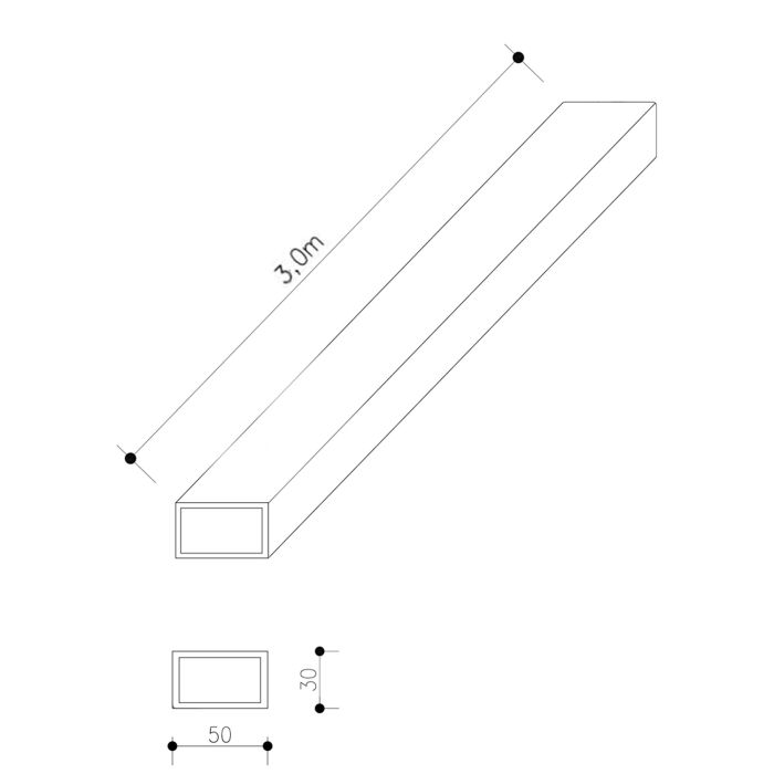 Legar Aluminiowy 50 x 30 mm – dł. 3 m