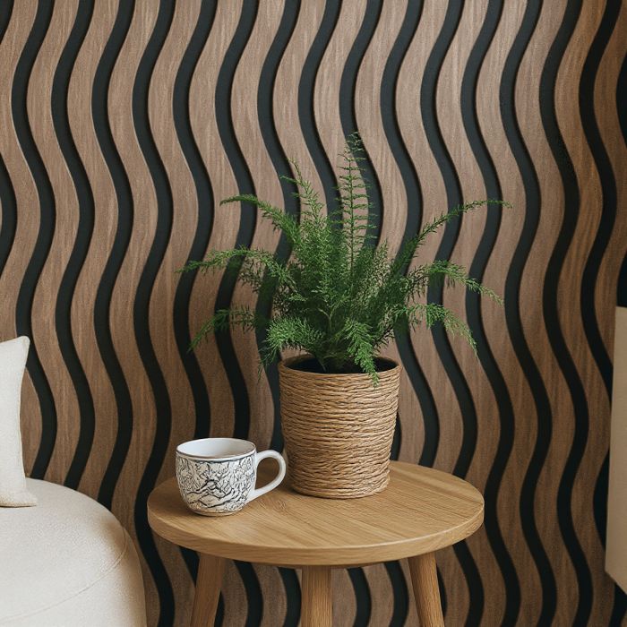 Lamele ścienne akustyczne na filcu S-Line Dąb Ciemny Fornir 2,1 x 30,5 cm – dł. 2,7 m