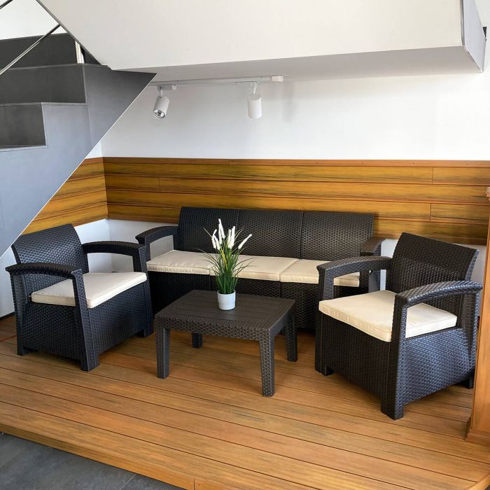 Zestaw Mebli Ogrodowych z technorattanu 5-osobowy Aura Brąz Zestaw Mebli Ogrodowych z technorattanu 5-osobowy Aura Brąz