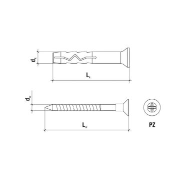Kołek szybkiego montażu 6 x 80 mm + wkręt z łbem stożkowym PZ2 – 1 szt.
