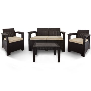 Zestaw Mebli Ogrodowych z technorattanu 4-osobowy Aura Brąz