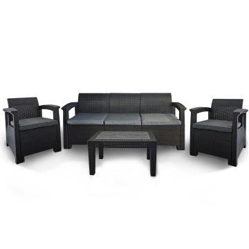 Zestaw Mebli Ogrodowych z technorattanu 5-osobowy Aura Antracyt