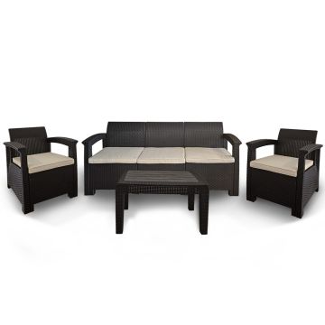 Zestaw Mebli Ogrodowych z technorattanu 5-osobowy Aura Brąz