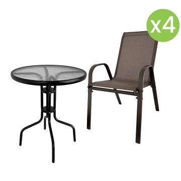 Zestaw Ogrodowy Terra Brązowy – 4 krzesła + stolik