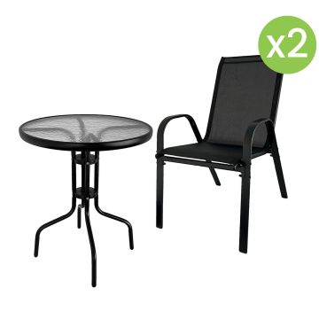 Zestaw Ogrodowy Terra Czarny – 2 krzesła + stolik