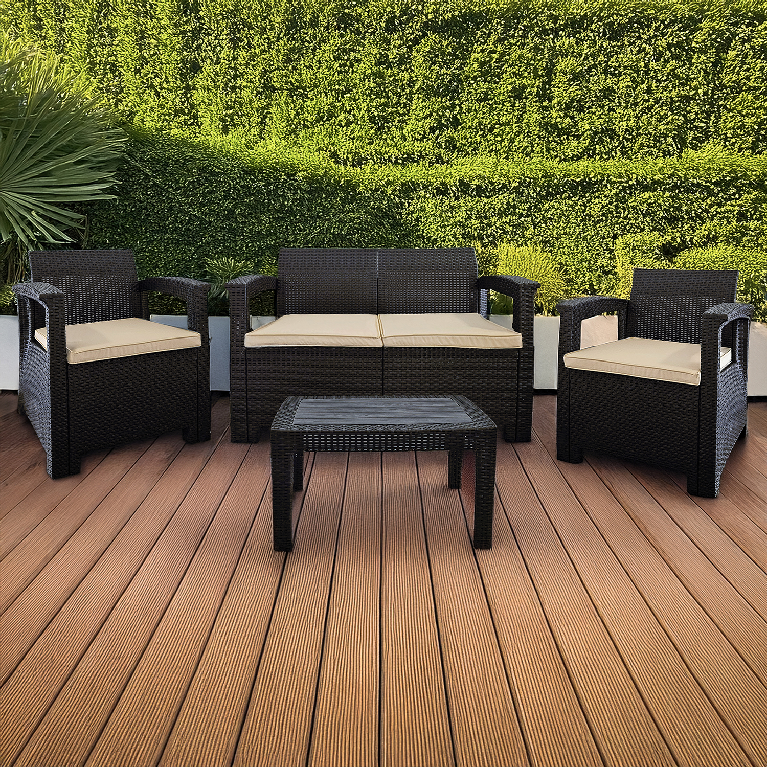 Zestaw Mebli Ogrodowych z technorattanu 4-osobowy Aura Brąz