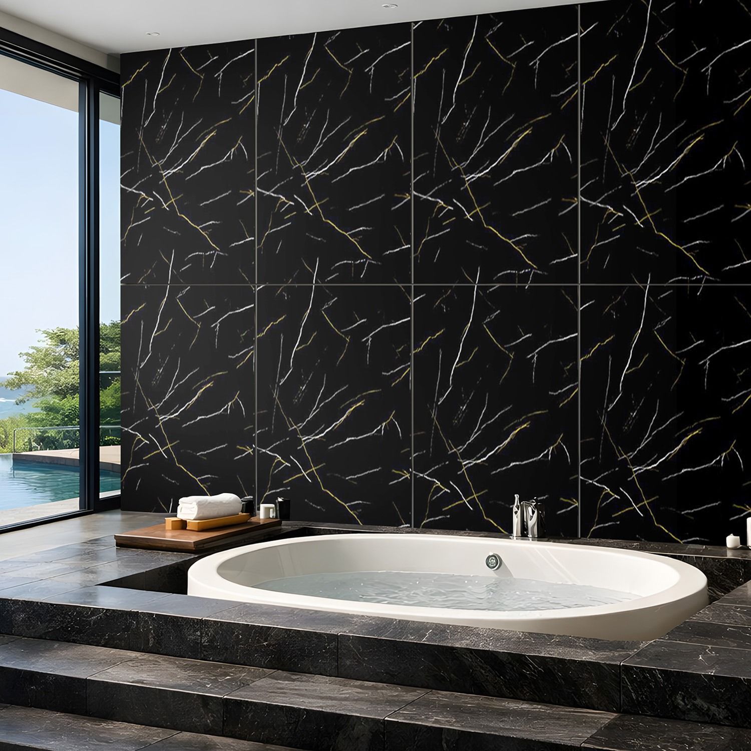 Panel Ścienny SPC Marmur Marquina Czarny Połysk 60 x 120 cm 4 mm