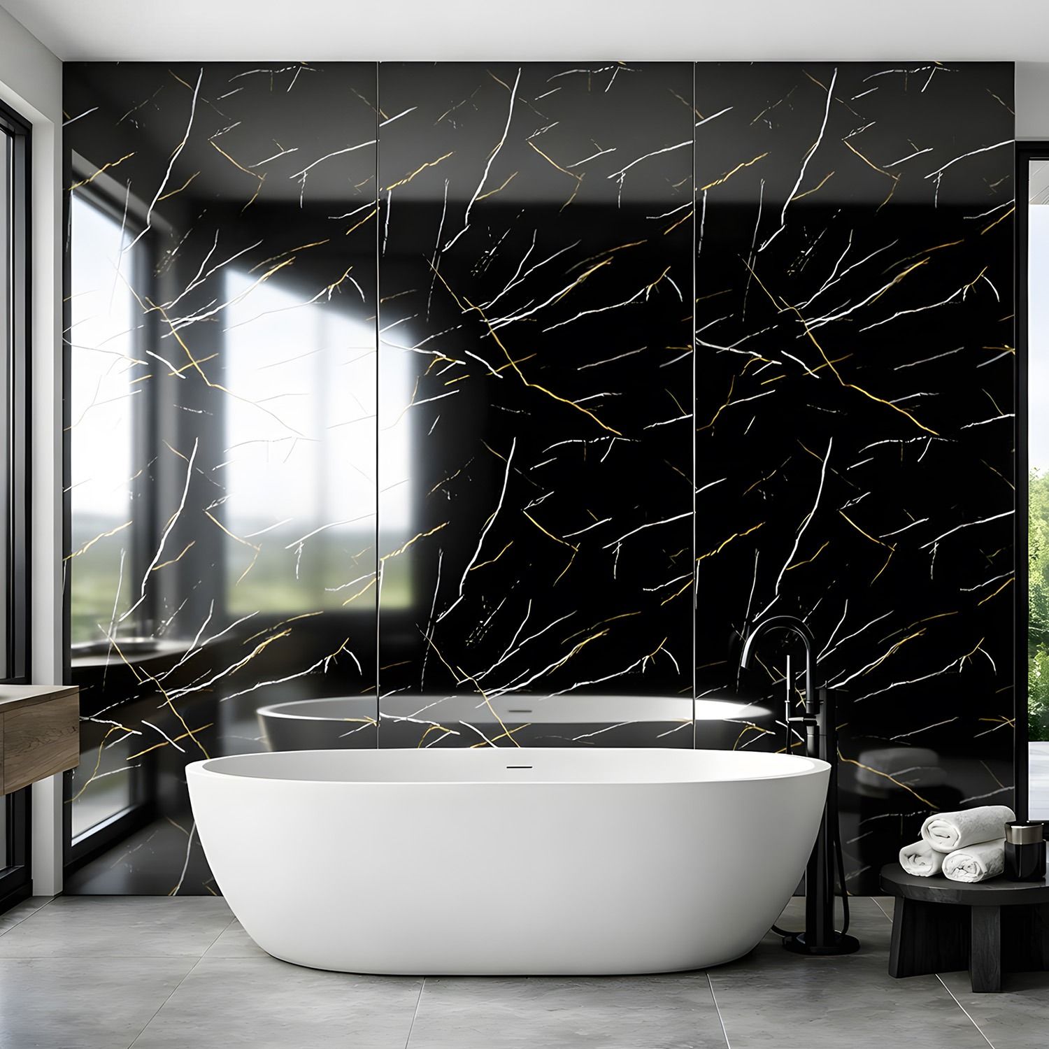 Panel Ścienny SPC Marmur Marquina Czarny Połysk 120 x 280 cm 4 mm Panel Ścienny SPC Marmur Marquina Czarny Połysk 120 x 280 cm 4 mm