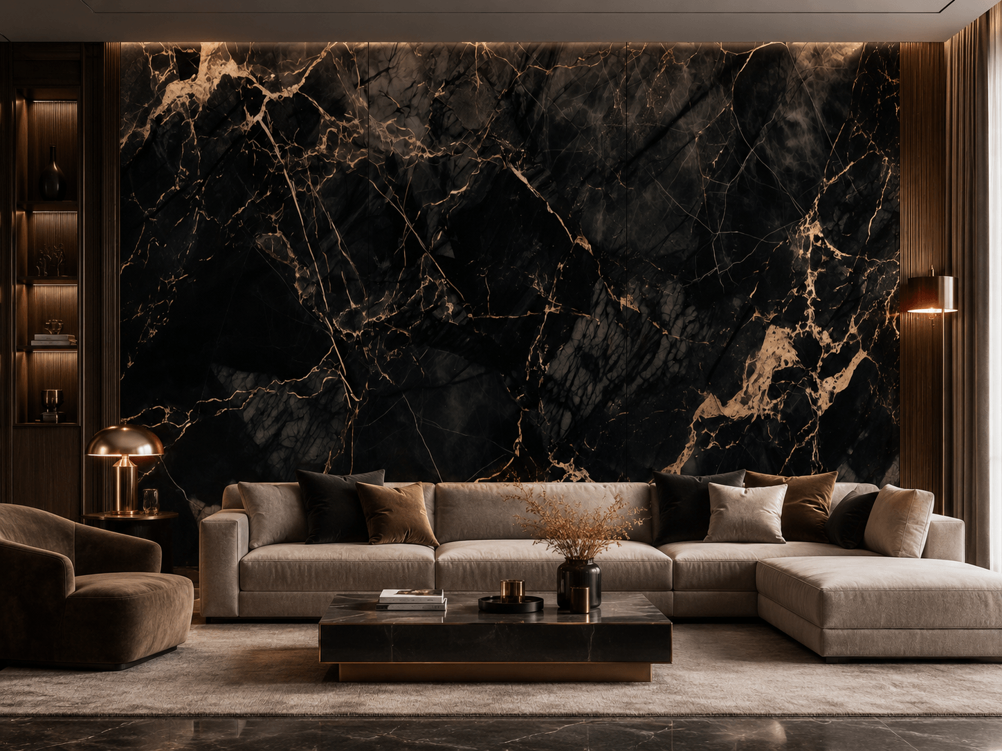 Panel Ścienny XXL Portoro Czarny Połysk 360 x 280 cm 3 mm – zestaw 3 szt. (ABC)