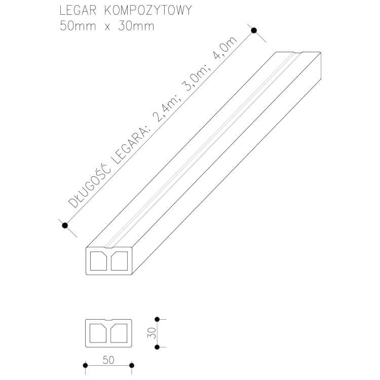 Legar Kompozytowy 50x30mm - dł. 2,4 m