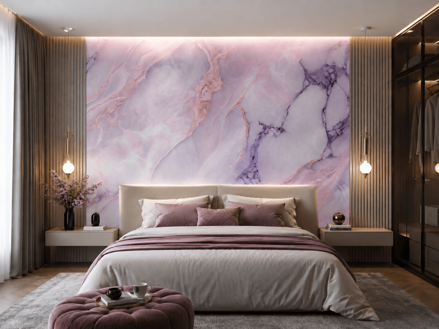 Panel Ścienny XXL Statuario Różowy Połysk 120 x 280 cm 3 mm – zestaw 3 szt. (ABC)
