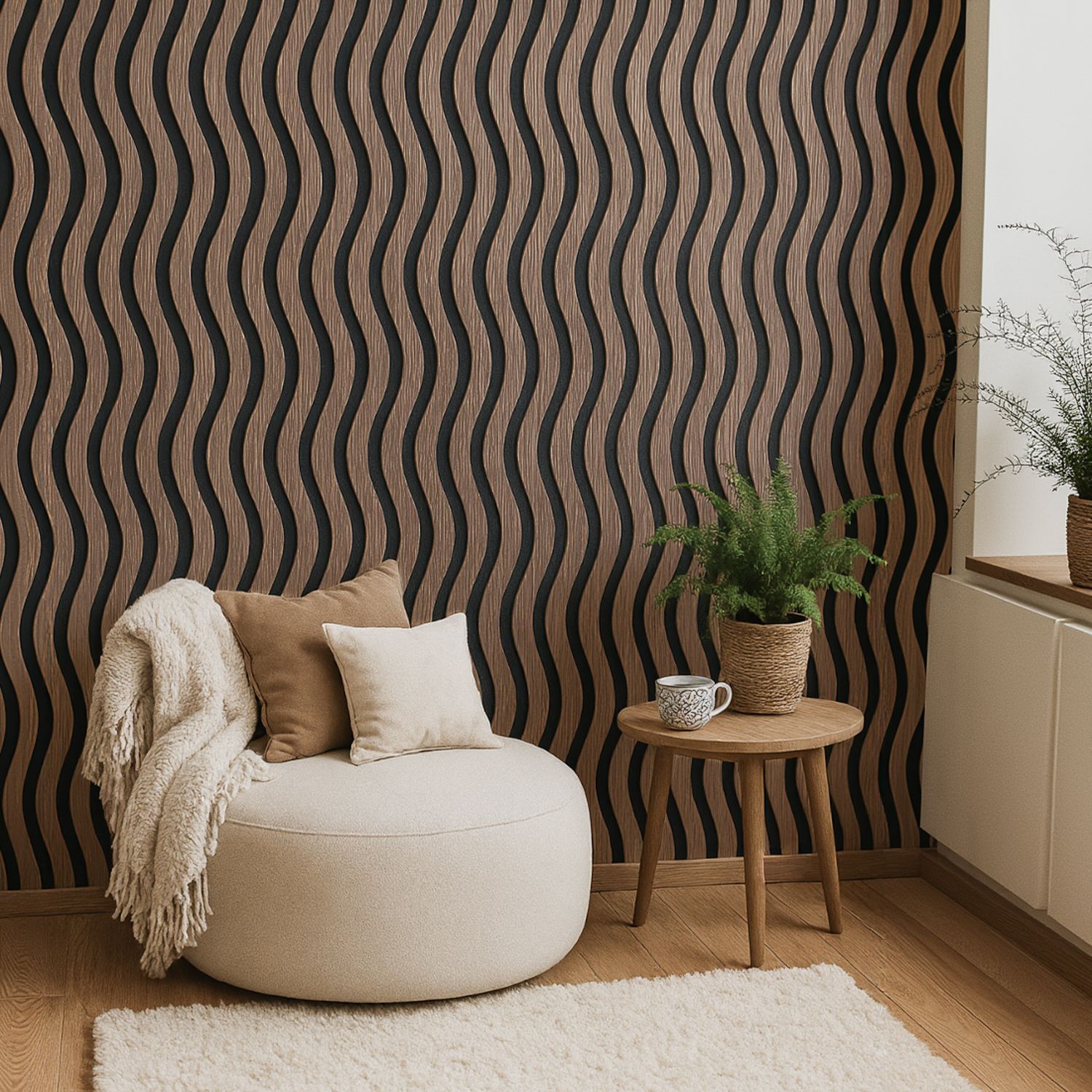 Lamele ścienne akustyczne na filcu S-Line Dąb Ciemny Fornir 2,1 x 30,5 cm – dł. 2,7 m