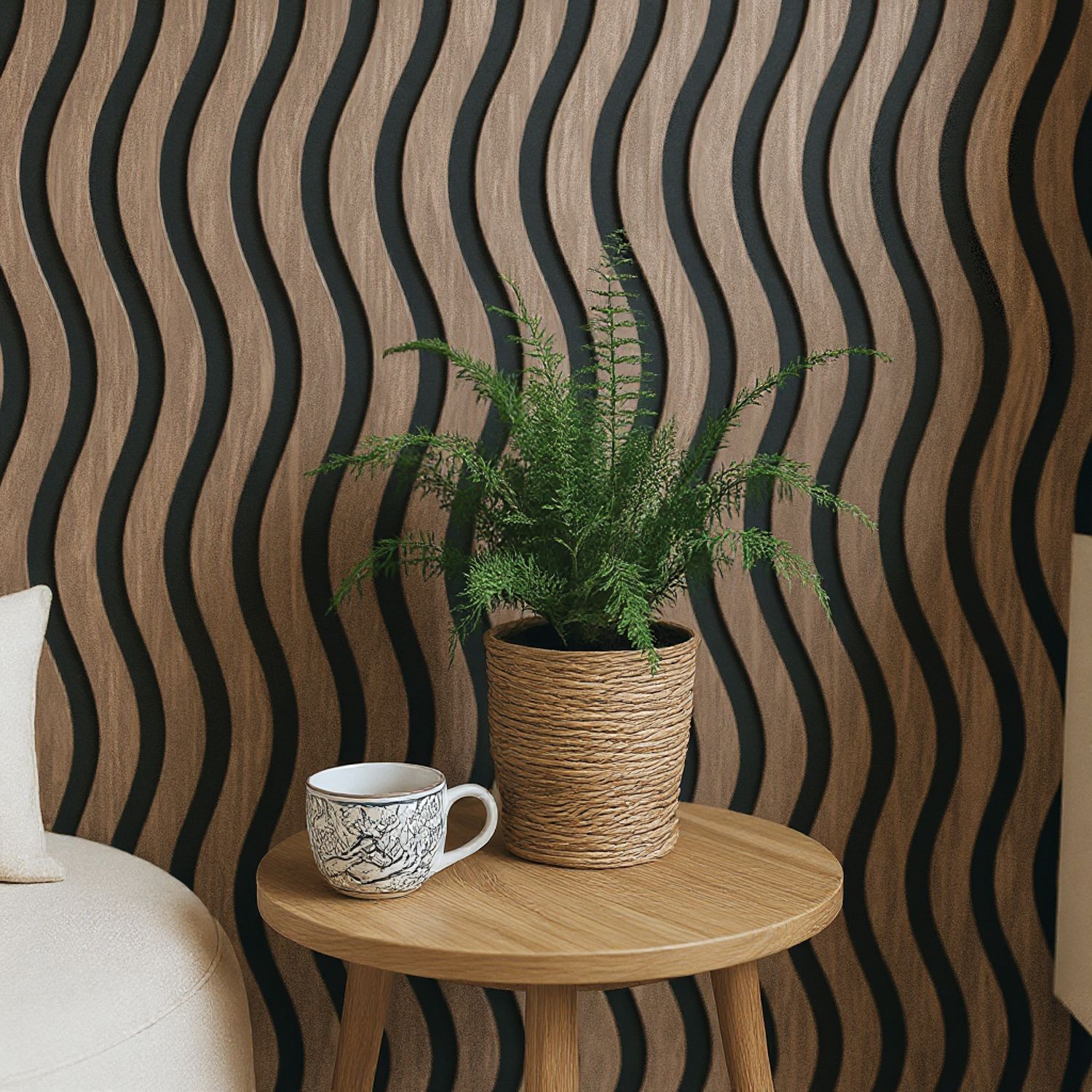 Lamele ścienne akustyczne na filcu S-Line Dąb Ciemny Fornir 2,1 x 30,5 cm – dł. 2,7 m