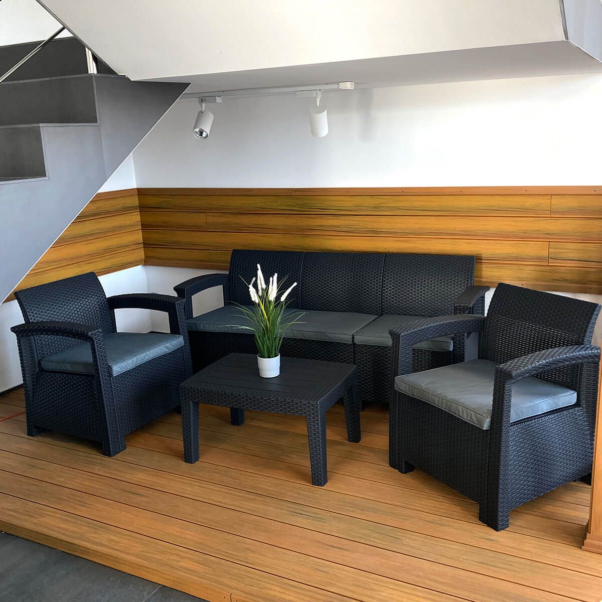 Zestaw Mebli Ogrodowych z technorattanu 5-osobowy Aura Antracyt Zestaw Mebli Ogrodowych z technorattanu 5-osobowy Aura Antracyt