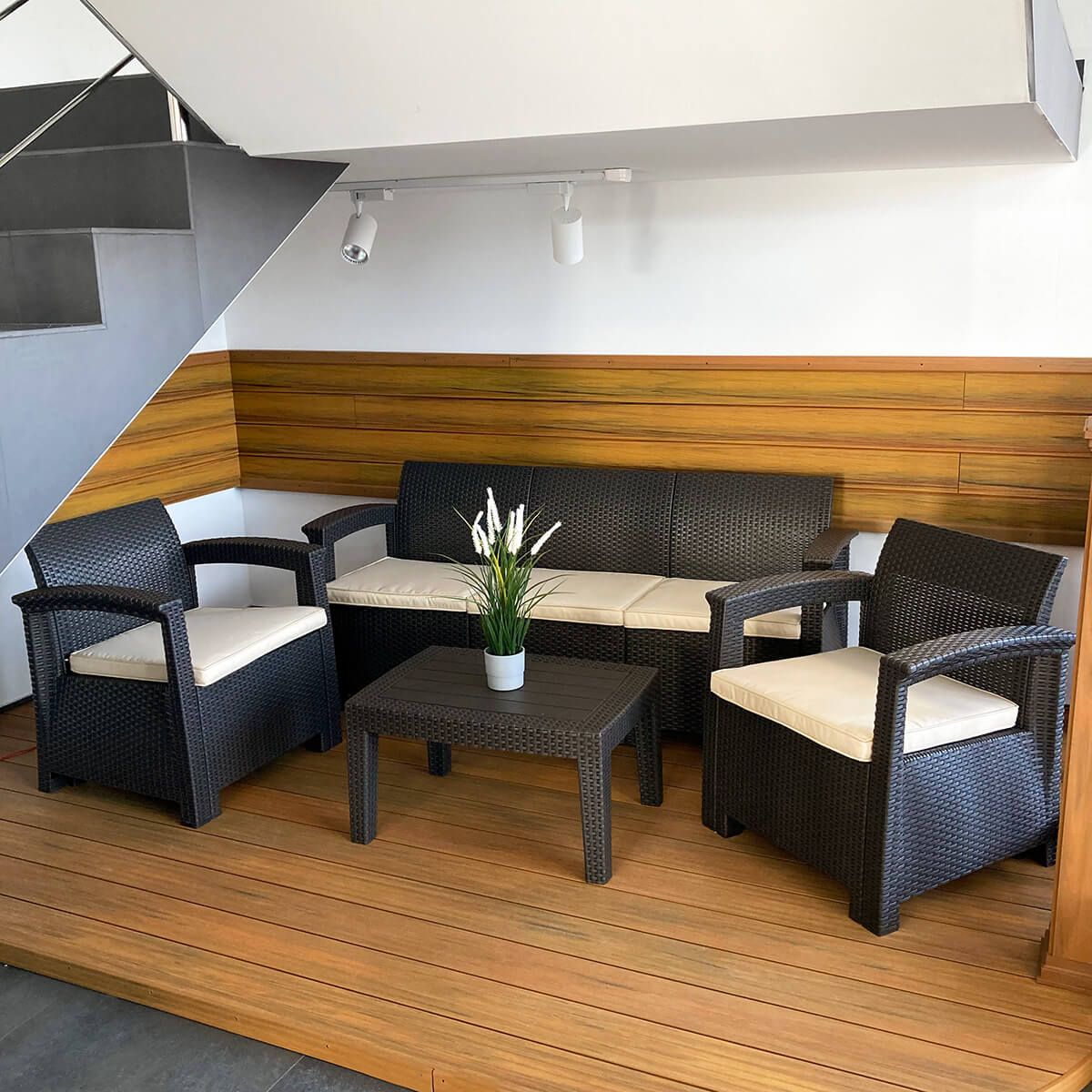 Zestaw Mebli Ogrodowych z technorattanu 5-osobowy Aura Brąz Zestaw Mebli Ogrodowych z technorattanu 5-osobowy Aura Brąz