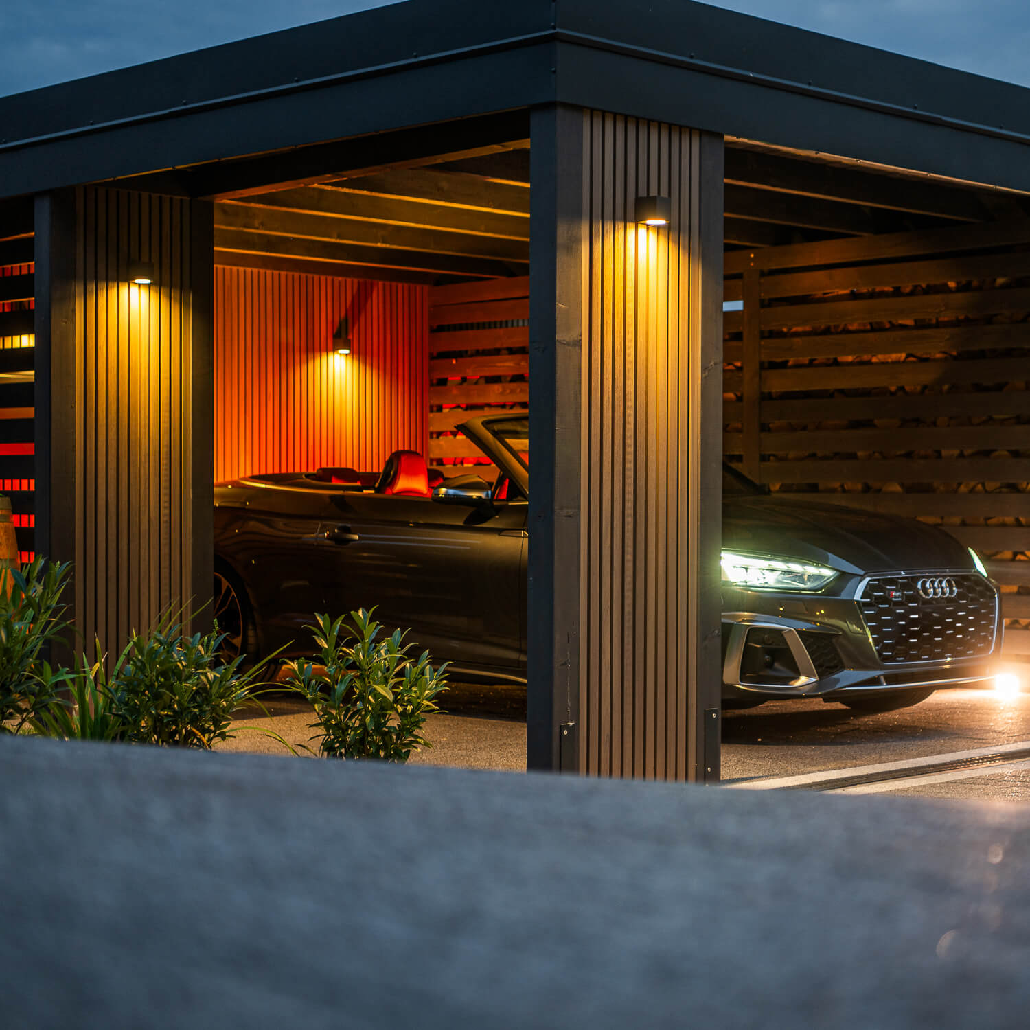zabudowa ogroda lamele dab antyczny carport realizacja liderwood