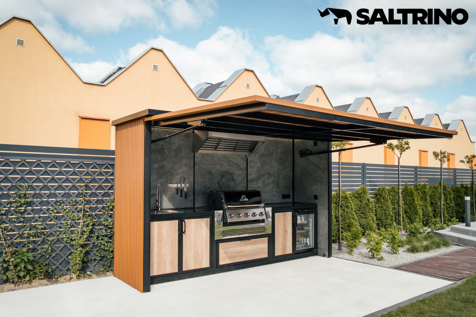 Nowoczesna kuchnia ogrodowa z lameli kompozytowych Premium Teak