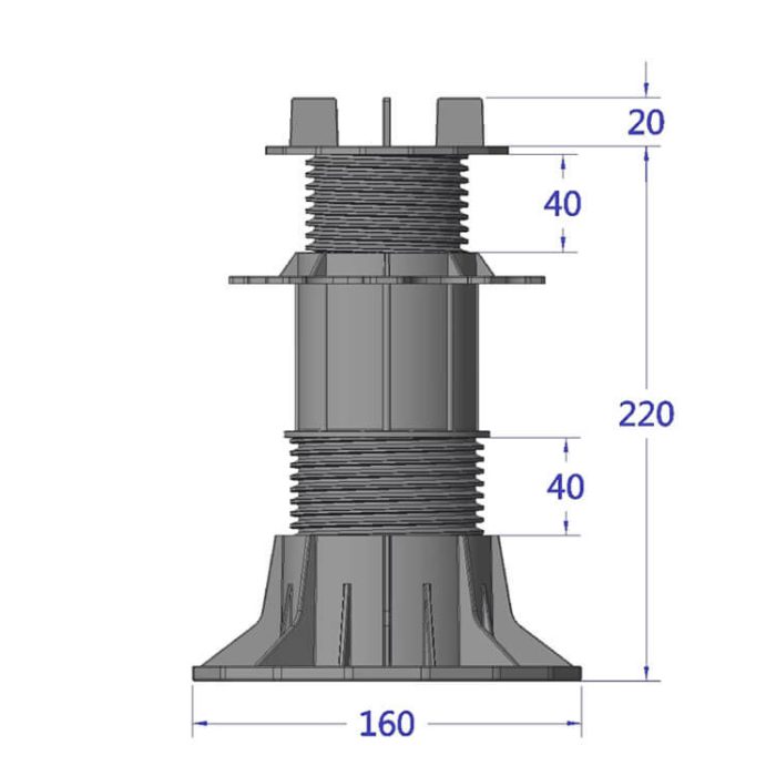 Wspornik tarasowy regulowany pod płyty 140mm 220mm rysunek techniczny