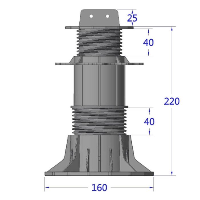 Wspornik tarasowy regulowany pod legary etl 140mm 220mm rysunek techniczny