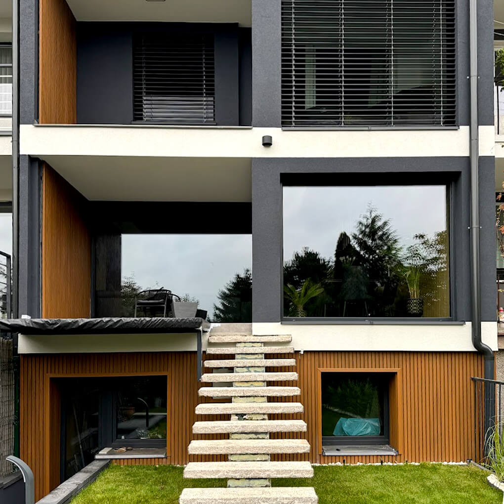 Amber 3D composite lamella board façade